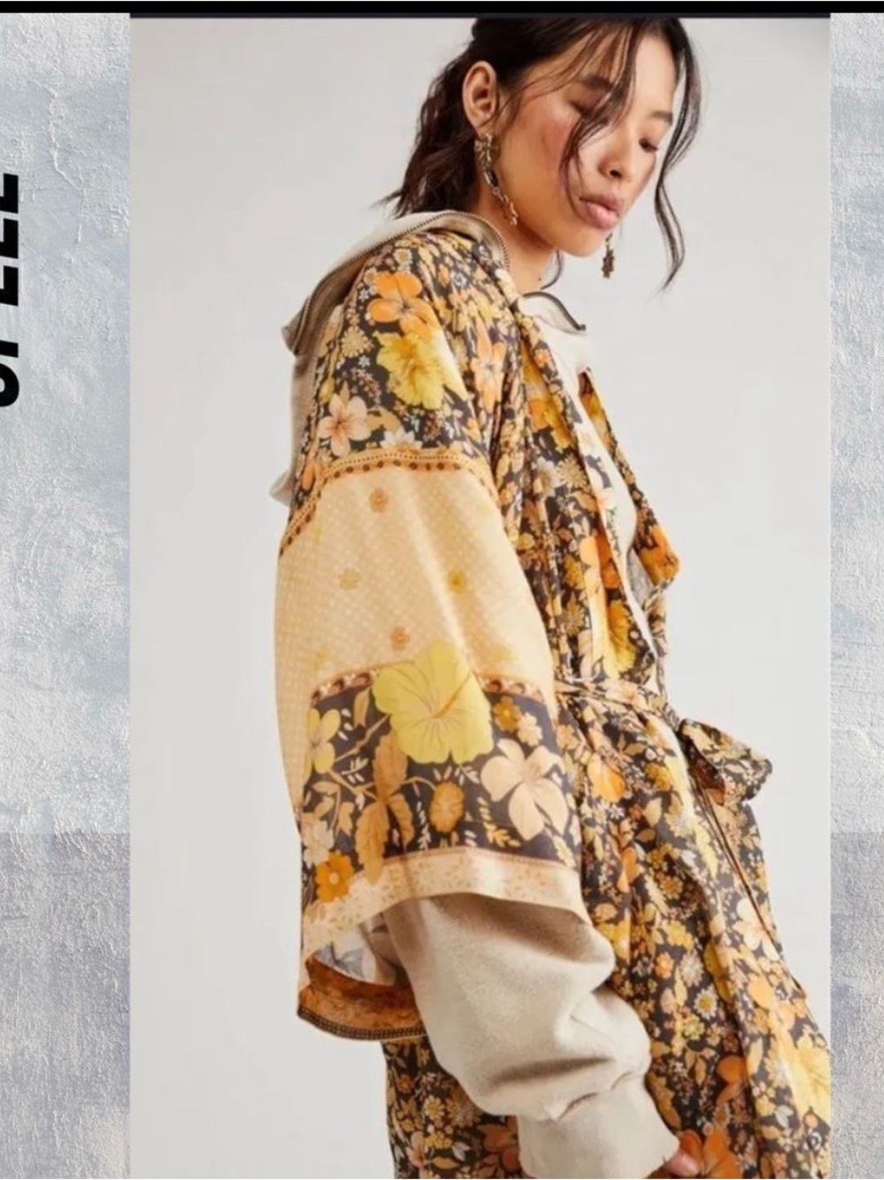 Spell Floral Robe in Black, Mustard & Cream